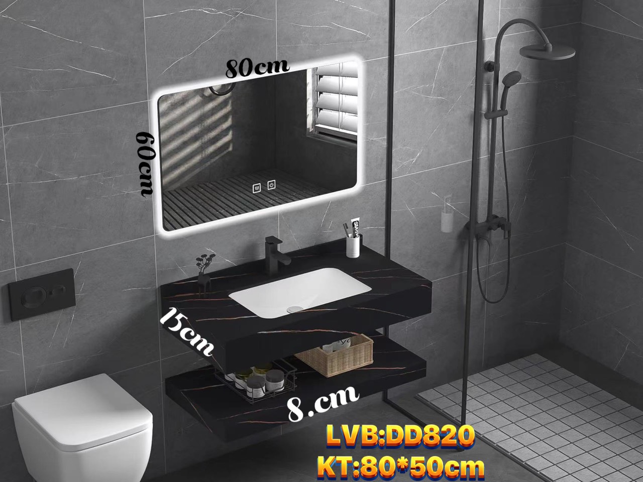 Tủ lavabo bàn đá DD820 đen