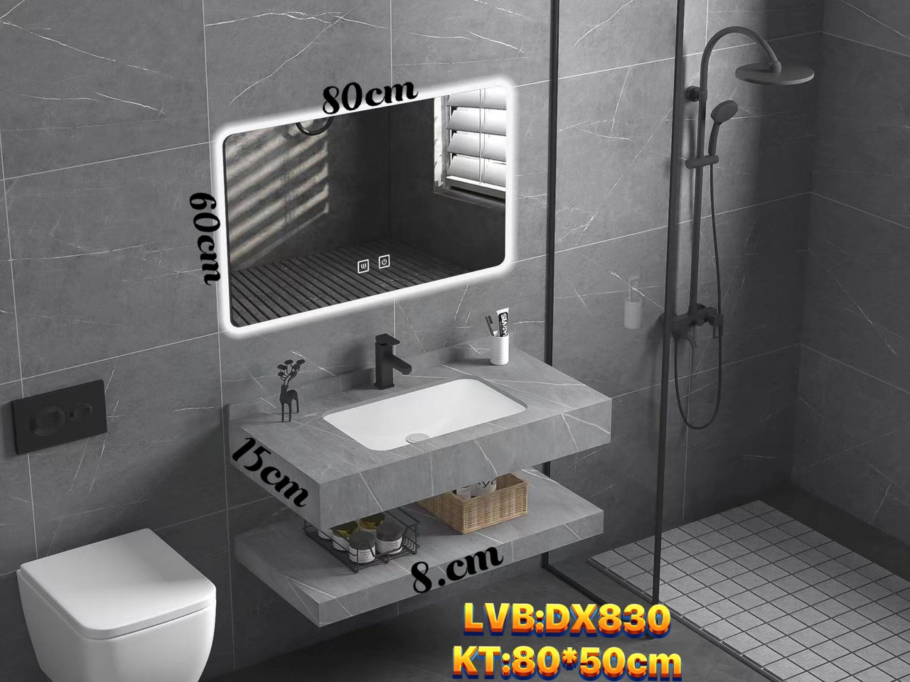 Tủ lavabo bàn đá DX830 xám