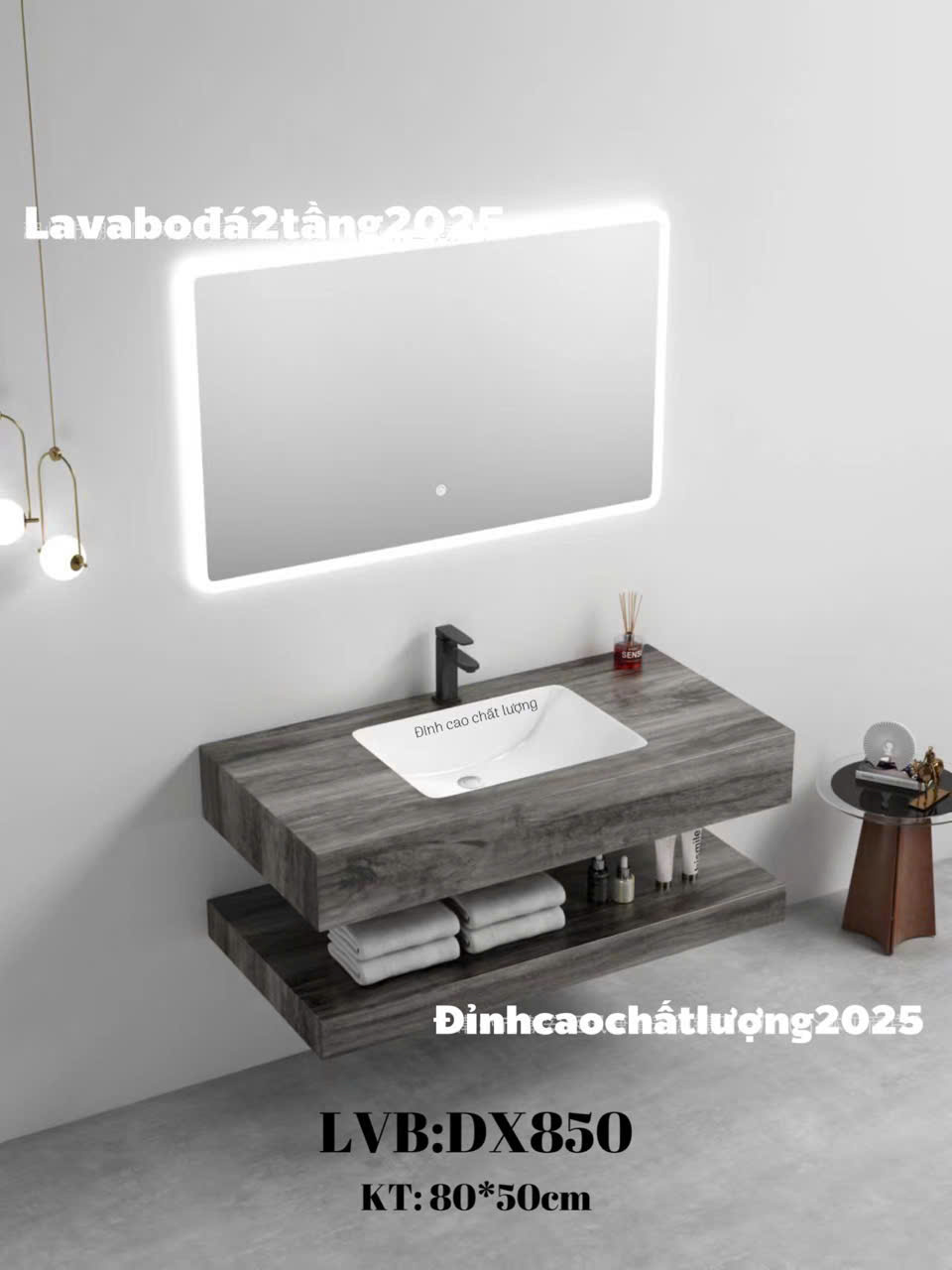 Tủ lavabo bàn đá DX850 xám