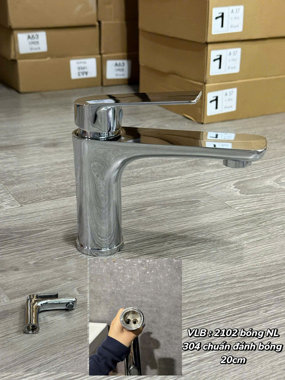 Vòi lavabo nóng lạnh 2102 inox 304 đánh bóng