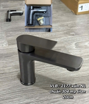 Vòi lavabo nóng lạnh 2177 xám inox 304 mạ titan